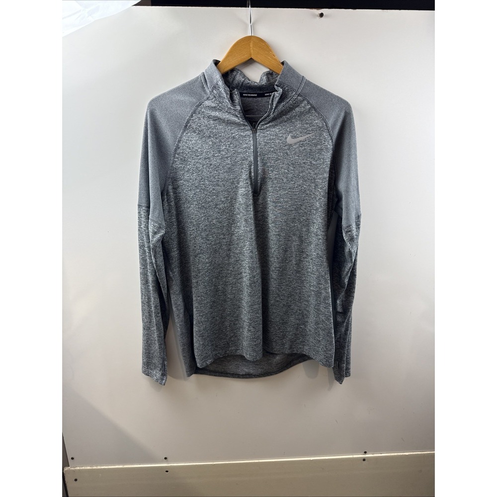 Nike Size L Gray/Black Streaked Quarter Zip Men's Athletic Shirt